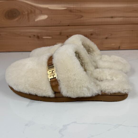 UGG Women's Scuffette II Sheepskin Slippers Cream Tan Logo Buckle Size 8 - Picture 9 of 13
